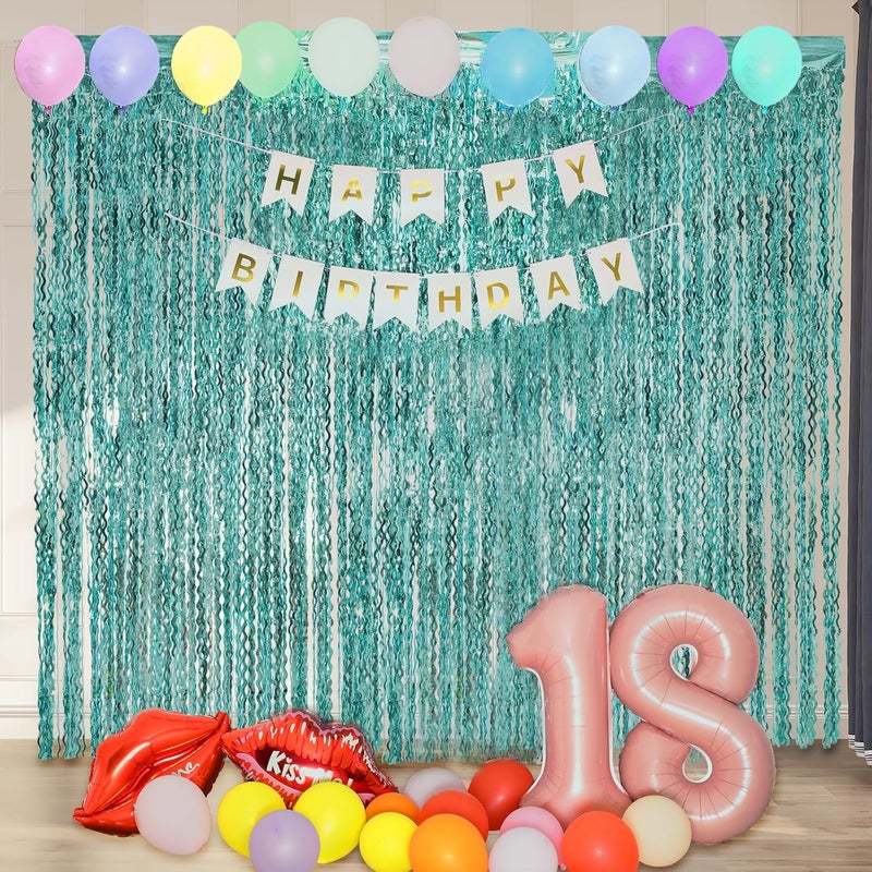 KEEUH 4 Pack 3.3 ft x 6.6 ft Wavy Aqua Teal Blue Tinsel Foil Fringe Curtains Backdrop - Wave Metallic Foil Curtains for Wedding Girl Princess Bachelorette Euphoria Theme Party Decoration - Image 5